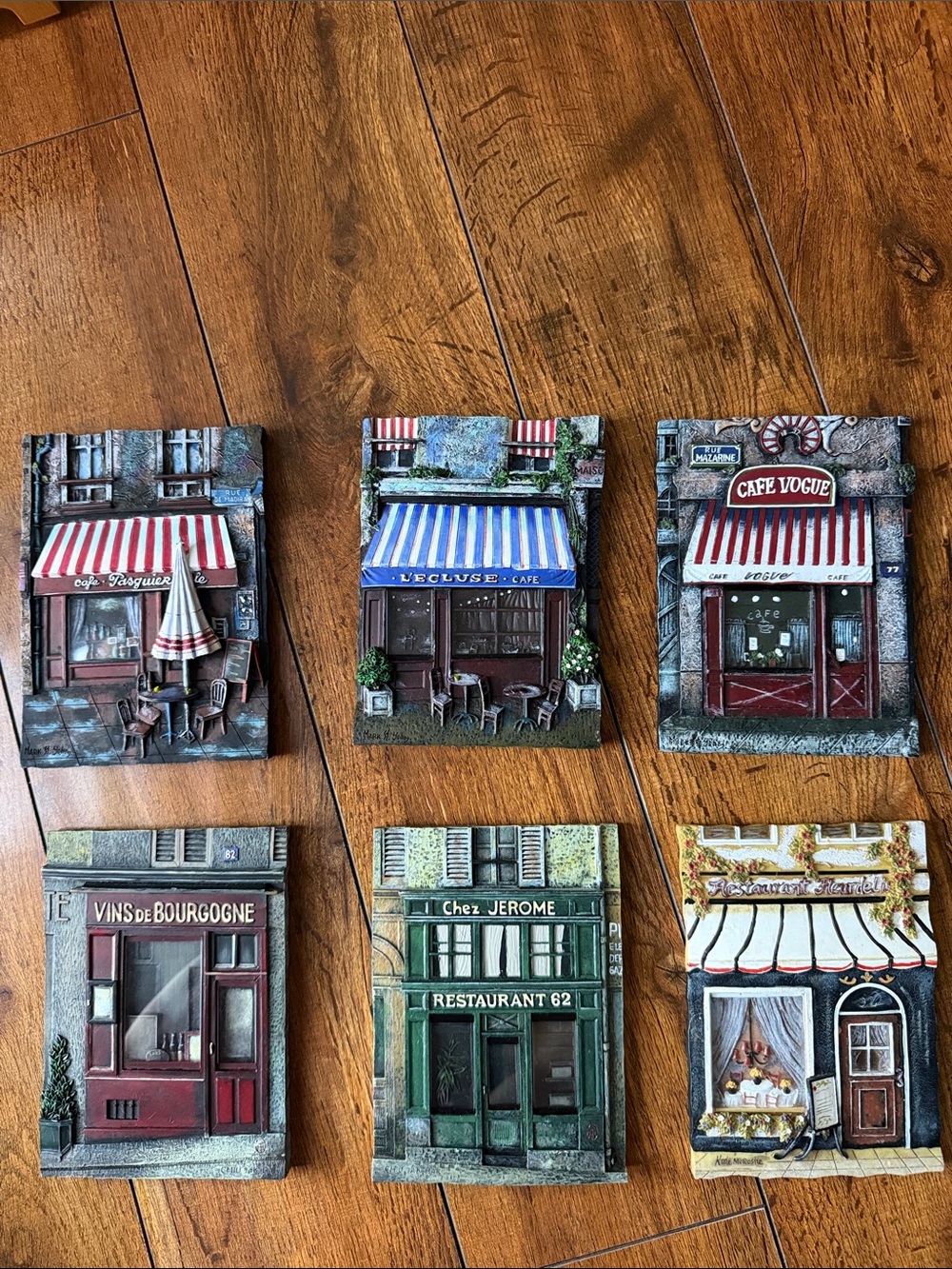 Set of 6 European Café Wall Plaques 3D